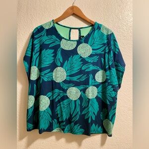 Fighting Eel Teal/Navy Ulu Print Akemi Top